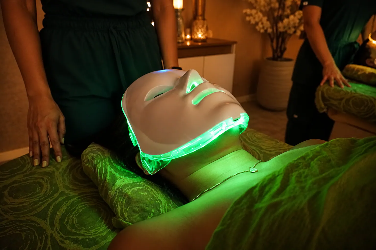 Experiencia de cuidado facial con máscara LED en Makai Spa