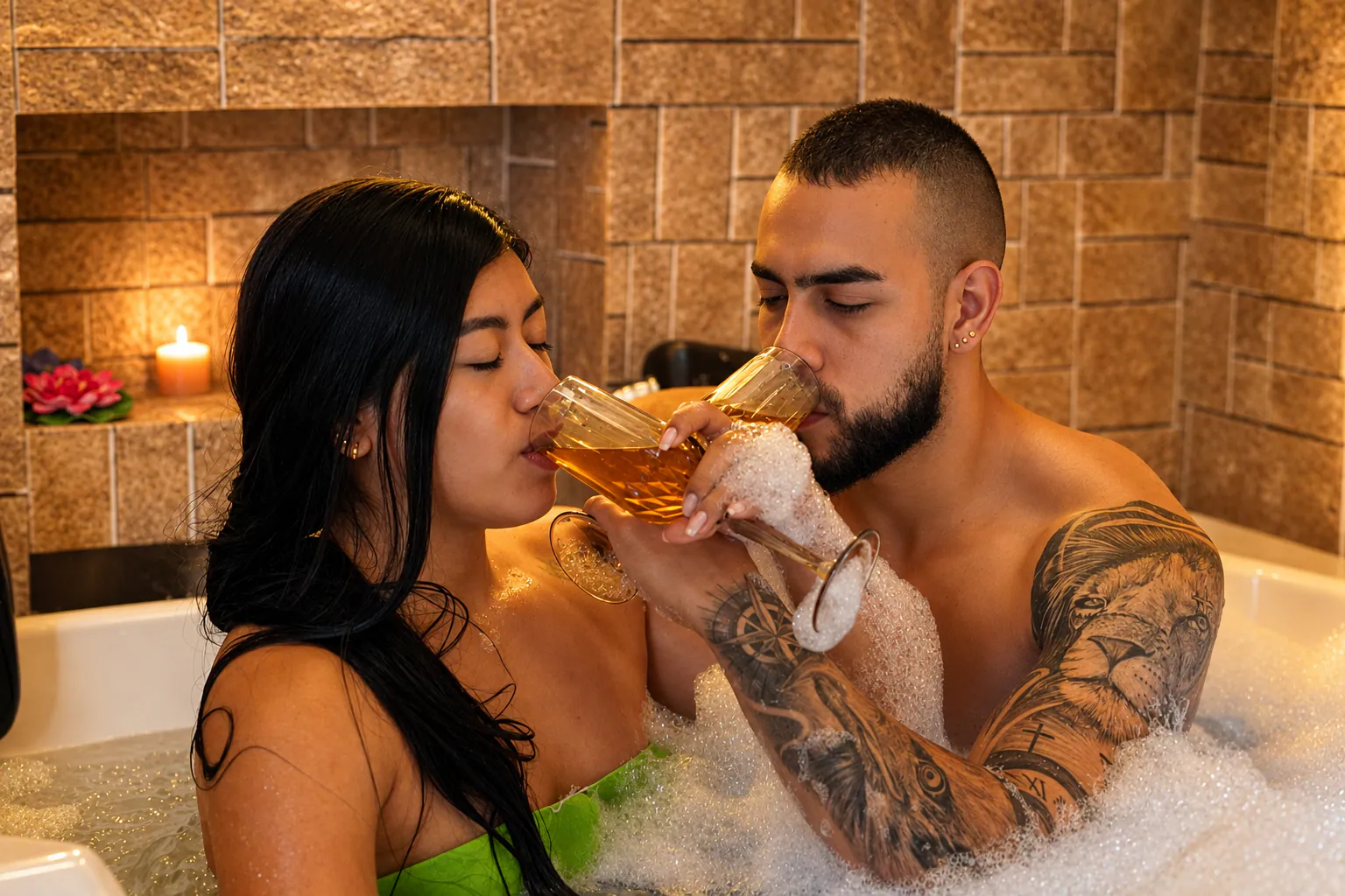 Pareja brindando durante una experiencia de jacuzzi en Makai Spa