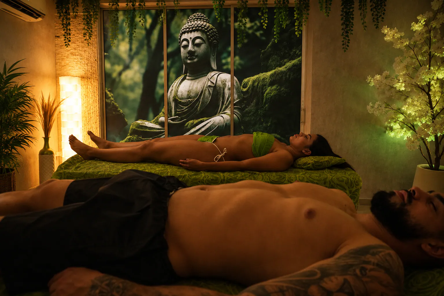 Pareja descansando en la cabina doble de Makai Spa en Cali